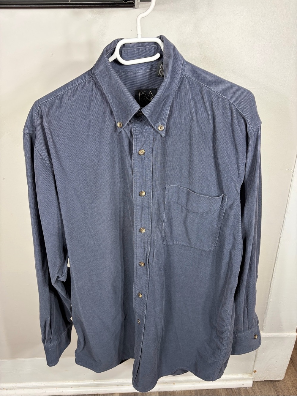 Jos. A. Bank Men's Blue Fine Wale Corduroy Button Down Shirt - Size Medium